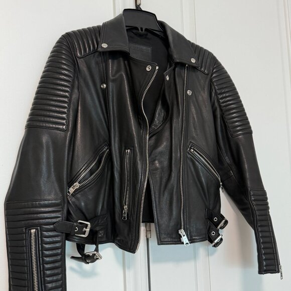 AllSaints Balfern Biker Leather Moto Jacket Black US 8 | $559 Retail - Picture 8 of 9